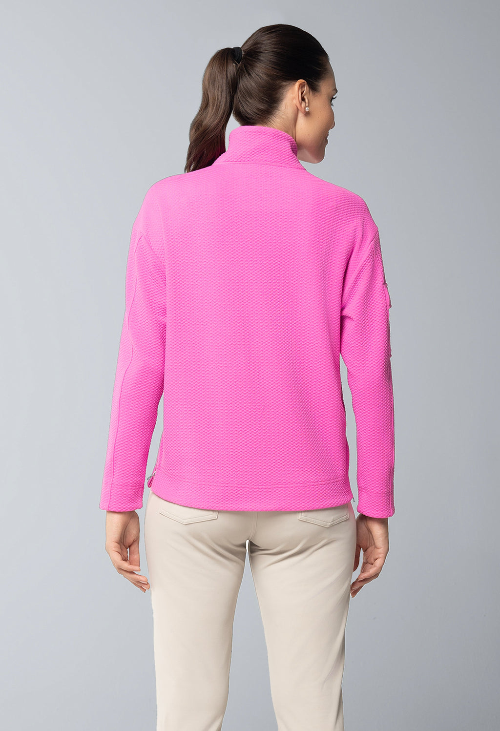 Solid Popcorn Stitch 1/4 Zip Pullover - 42000