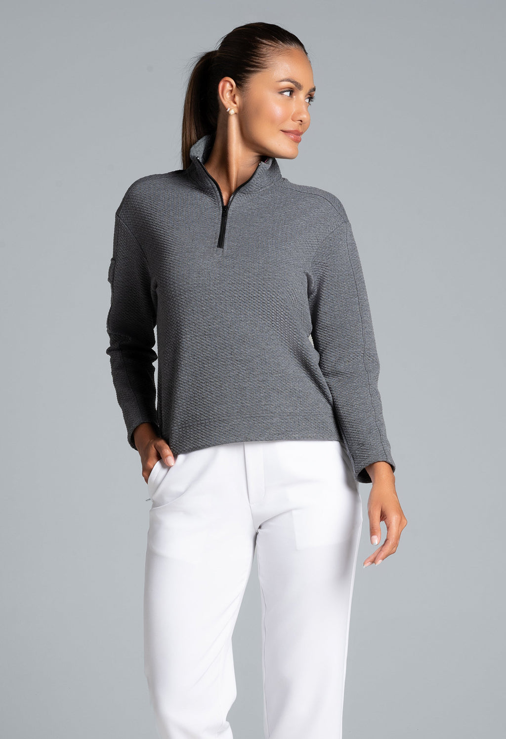 Solid Popcorn Stitch 1/4 Zip Pullover - 42000