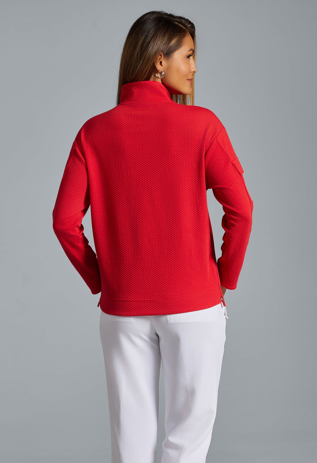 Solid Popcorn Stitch 1/4 Zip Pullover - 42000